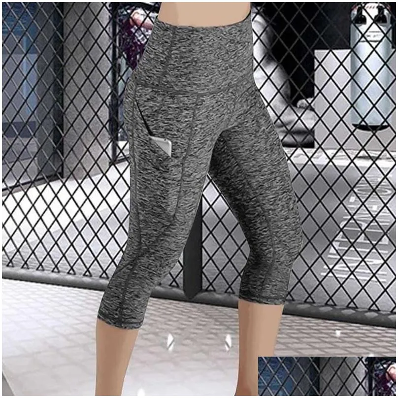 Women`S Leggings Leggings 3/4 Pants Female Capri Casual Pant Sporting Fitness High Waist Side Pockets Design Womens Drop Delivery App Dhweb