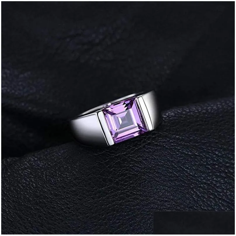 Solitaire Ring Rings Mens Square 3.3Ct Created Alexandrite Sapphire 925 Sterling Sliver Ring For Men Fine Jerwelry Fashion Style648 T Dhkci