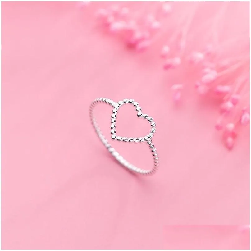 Band Rings Trustdavis Genuine 925 Sterling Sier Simple Cute Hollow Heart Finger Ring Size 6 7 8 For Women Gilr Jewelry Da659 41 Drop Dhfk4