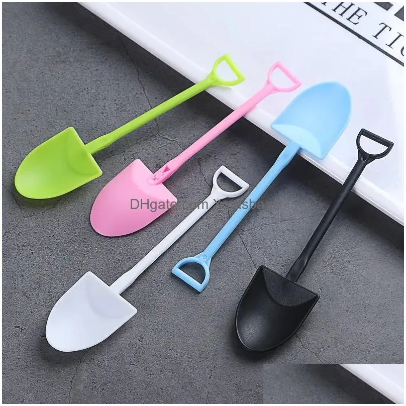 disposable ice cream spoon 100 pcs/lot shovel shaped scoop black white small thicken scoops plastic dessert cake spoons 719