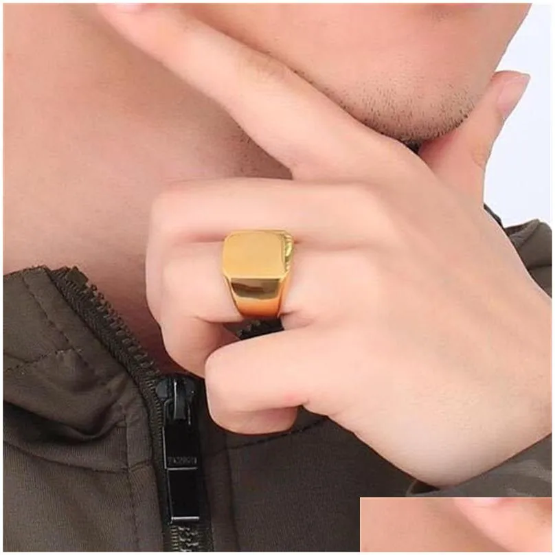 Band Rings Fashion Jewelry 3 Colors Black Gold Sier Stainless Steel Smooth Titanium Ring Square Shape Size 7.8.9.10.11.12 Mens 311 G2 Dhe3L