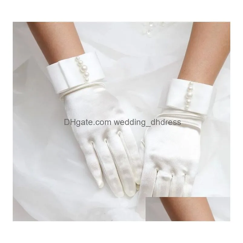 iovry satin pearl waist length bridal gloves full finger wedding gloves bridal gloves rhinestone wedding glove6250049