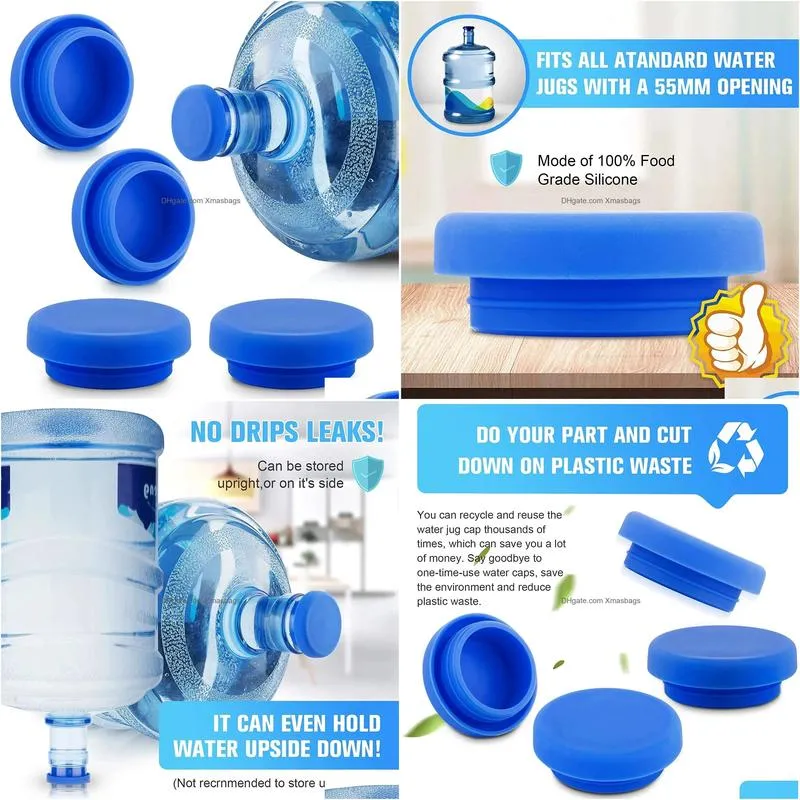 5 gallon water jug drinkware lid cap silicone spill resistant reusable replacement cap fits 55mm bottles 0419