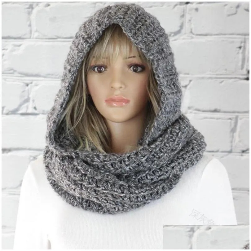 Scarves Fashion Hooded Scarves Neck Gaiter Men Women Pure Color Woolen Hat Lady Keep Warm Knitting Scarfs 28Lm J2 Drop Delivery Fashio Dhxfs