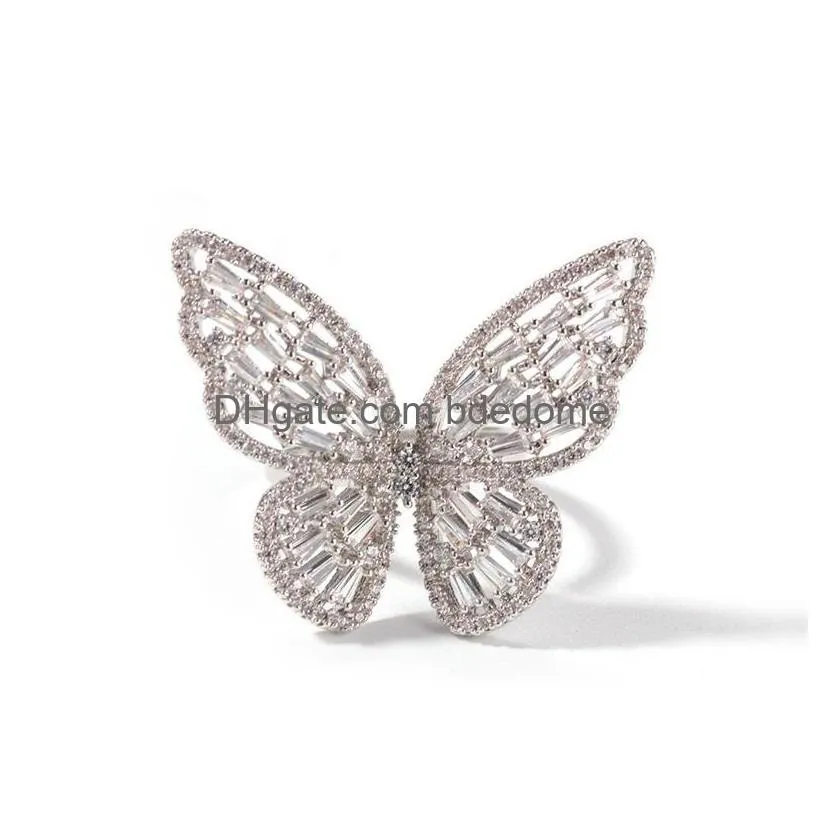 Cluster Rings Hip Hop Butterfly Resizable Ring For Men Women Rings Fashion Bling Cz Paved Jewelry Drop 1119 B3 Drop Delivery Jewelry Dh7Fs