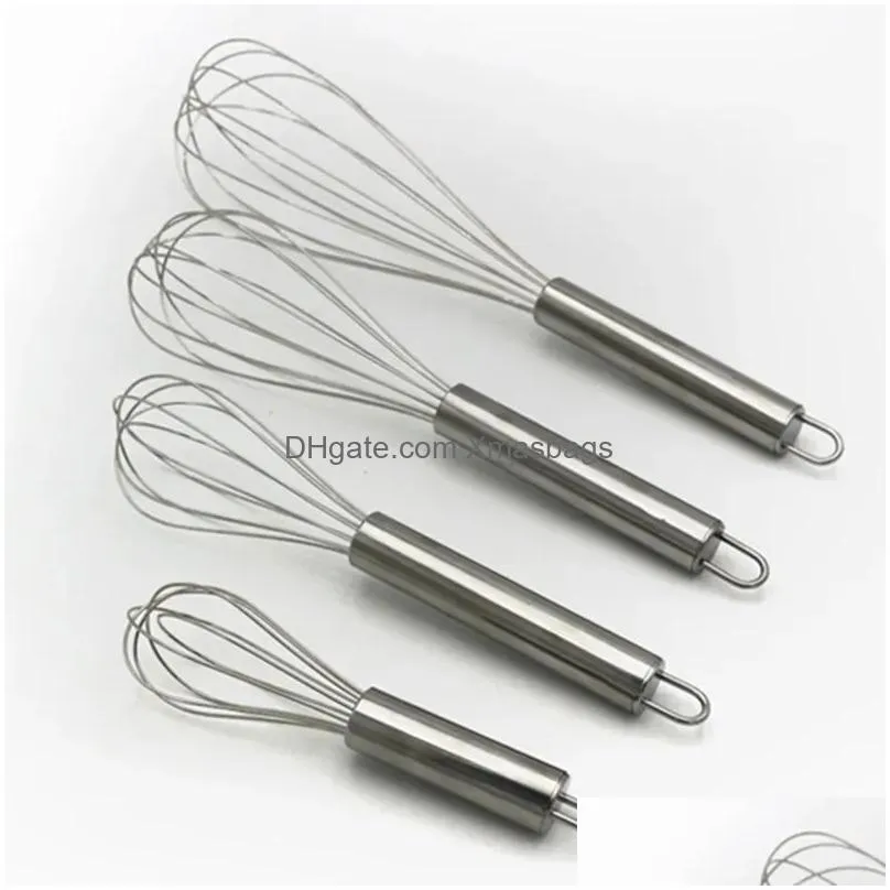 stainless steel balloon wire whisk tools blending whisking beating stirring egg beater durable 4 sizes 6-inch/8-inch/10-inch/12-inch hand held