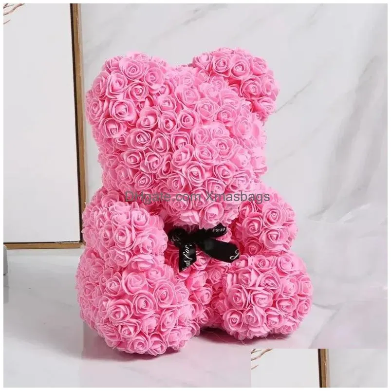 rose bears valentines day decor gifts rose flower bear teddy bear with box gifts for girlfriend anniversary birthday gift for mom