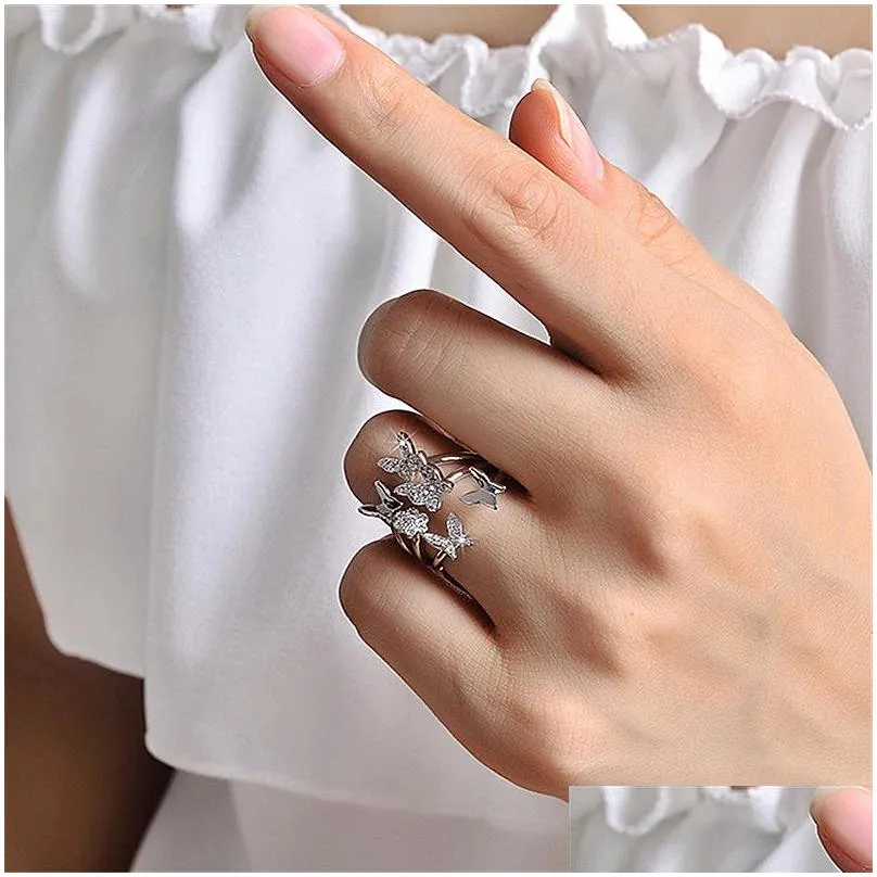 Band Rings Crystal Butterfly Diamond Ring Open Jewelry Wedding Women Rings Fashion 326 J2 Drop Delivery Jewelry Ring Dhfvr