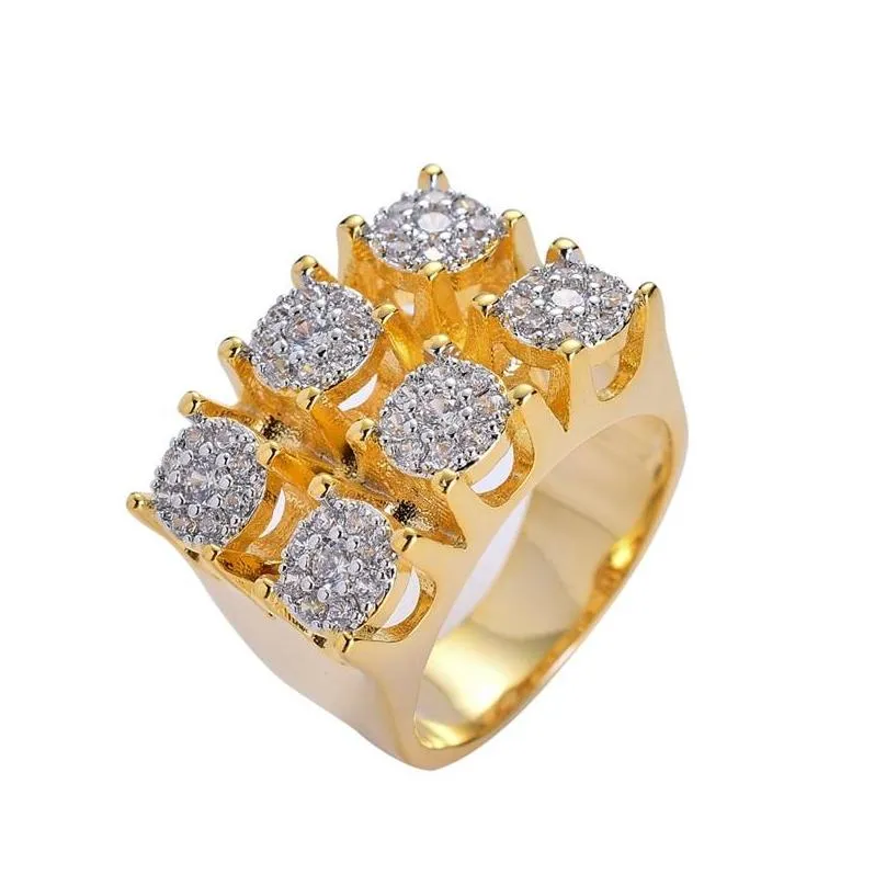 Solitaire Ring Hip Hop Mens Iced Out Ring Gold Plated Zircon Copper Rings Men Women Charm Luxury Jewelry 1017 B3 Drop Delivery Jewelr Dhchs