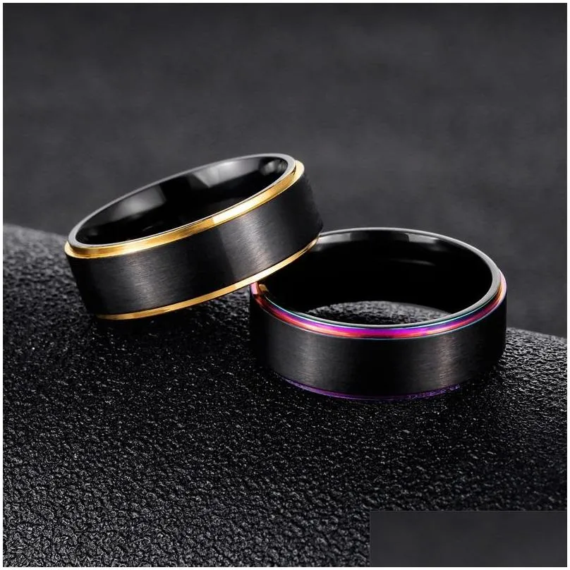 Band Rings Rainbow Gold Side Brush Black Stainless Steel Wedding Fashion Jewelry For Women Men Gift Tjn8W Gi20T 1362 Q2 Drop Delivery Dhct8