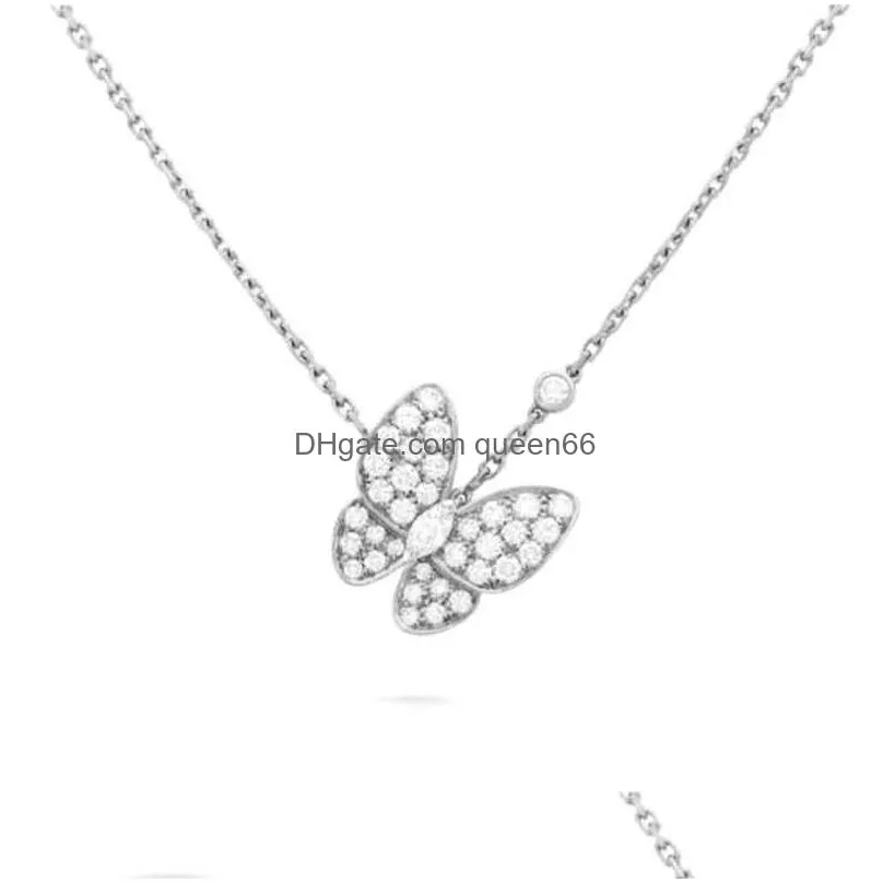 Pendant Necklaces Luxury Necklace Designer Jewelry Two Butterfly Pendant Necklaces For Women Rose Gold Diamond Red Be White Shell Stai Dhe9A