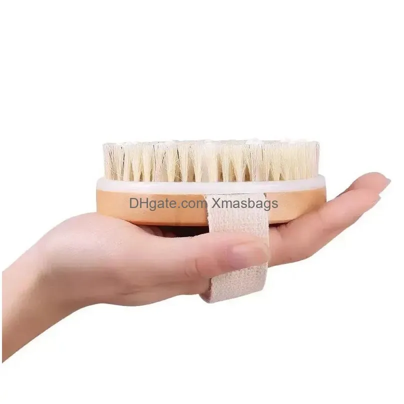 body brush for wet or dry brushing natural bristles with massage nodes gentle exfoliating improve circulation home 0511