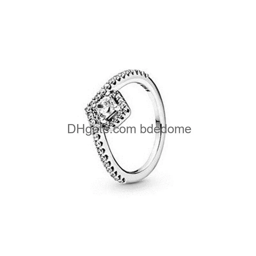 Wedding Rings New 925 Sterling Sier Square Glitter Wishbone Elevated Heart Sky Star Ring Womens Engagement And Wedding 390 G2 Drop De Dhfjk