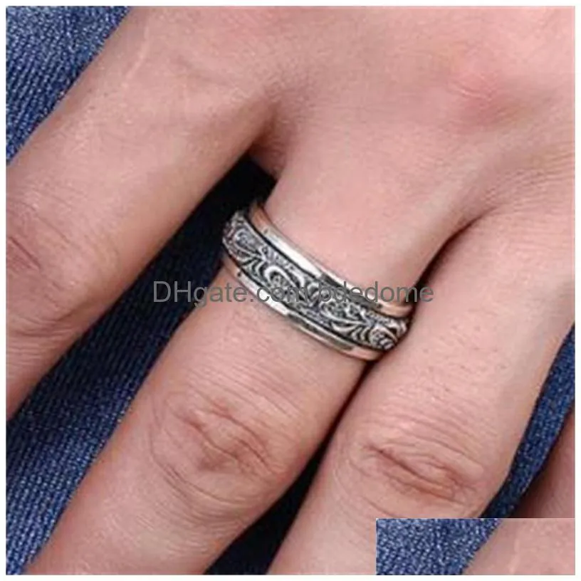 Band Rings Sterling Sier Men Rings Rotate Carving Flower Gothic Vintage Rock Uni Punk Ring For Women Party Fine Jewelry 729 Z2 Drop D Dhe1K