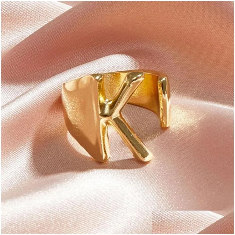 Band Rings New Adjustable Open Ladies Meaningf Gold Initial Rings Jewelry Gift Chunky A-Z Letter For Women 457 B3 Drop Delivery Jewel Dhscu