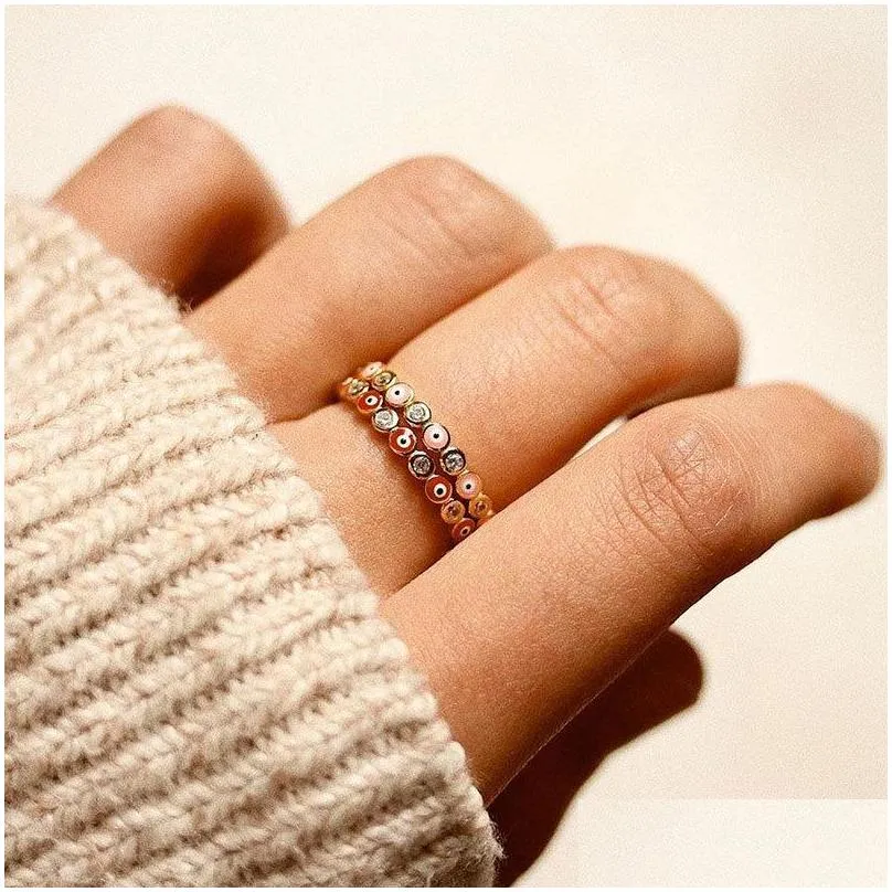 Band Rings Eye Rainbow Evil Rhinestone Filled Gold Rings For Women Vintage Ladies Midi Kunle Finger Ring Band Jewelry Christmas 1590 Dhqji