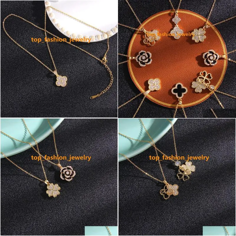 pendant necklaces four-leafed clover luxury necklace designers jewelry diamonds necklace women titanium steel gold-plated never fade