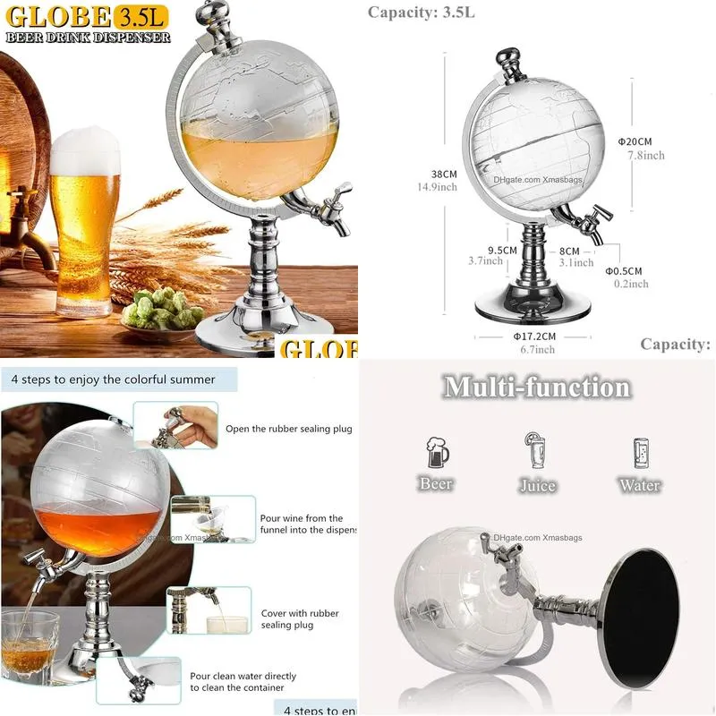 3.5l globe decanter beer drink dispenser wine stations alcohol drink water whiskey beverage liquor dispenser for home bar tools 231228