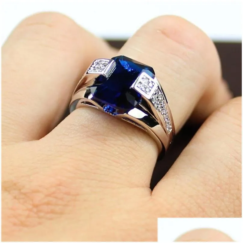 Three Stone Rings Delicate Male 925 Sier Rings For Women Cubic Zirconia Blue Stone Ring Men Index Finger Vintage Fine Jewelry 1357 Q2 Dhgau