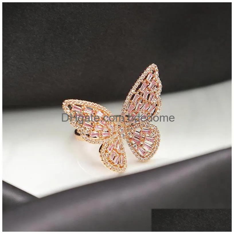Cluster Rings Hip Hop Butterfly Resizable Ring For Men Women Rings Fashion Bling Cz Paved Jewelry Drop 1119 B3 Drop Delivery Jewelry Dh7Fs