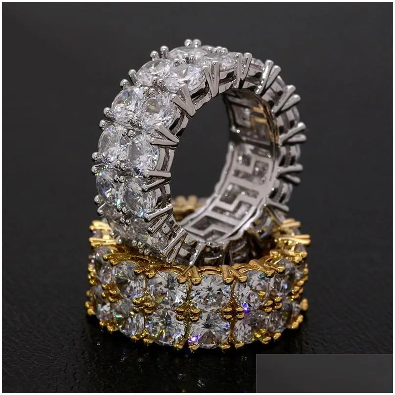 With Side Stones Mens Hip Hop Rings Jewelry New Fashion Gold Sier Ring Simation Diamond Iced Out 308 N2 Drop Delivery Dhlzq