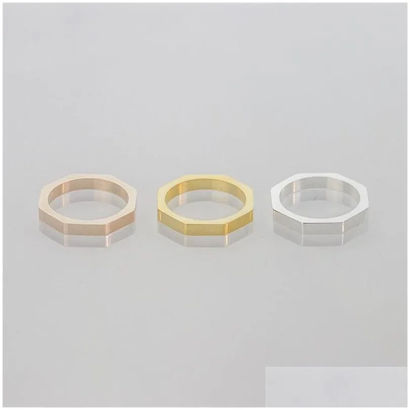 Couple Rings Fashion Cute Couple Rings Octagonal S Alloy Can Folded Stacked Ring Jewellery Accessories 2490 Y2 Drop Delivery Jewelry Dheow