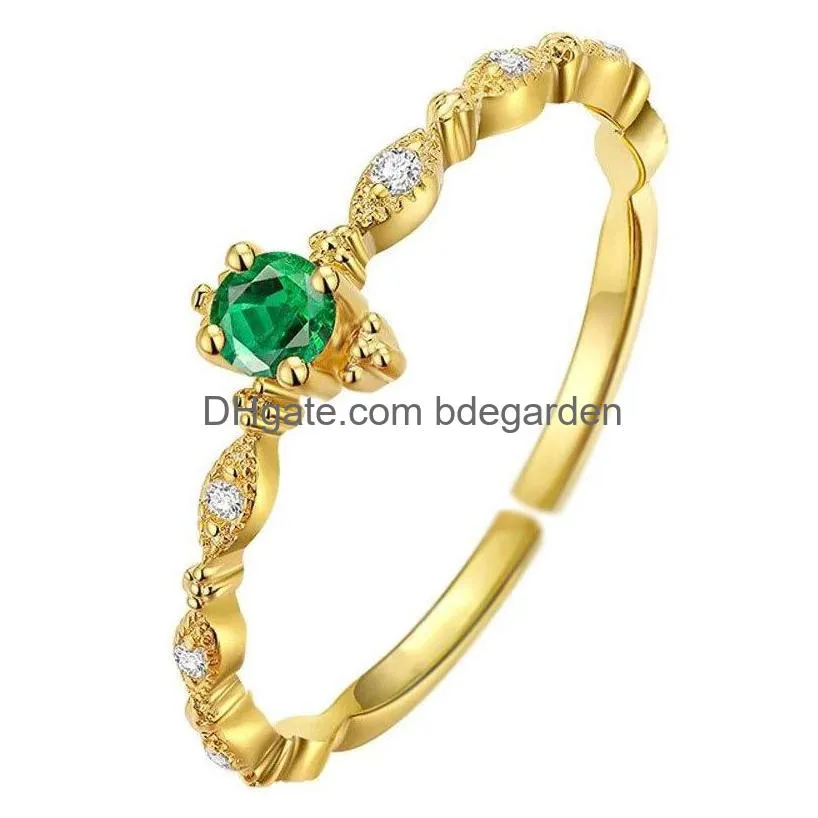 Solitaire Ring 925 Sterling Sier Fashion Tail Ring Women Plating 14K Gold Simple Design Inlaid Emeralds Wedding Jewelry Accessories 2 Dh7Gj