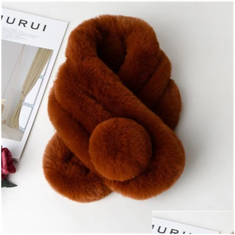 Scarves Imitation Rabbit Fur Scarf Autumn Winter Lady Muffler Big Hairball P Three Ring Scarves Fashion Gifts Accessories Men Women 7Y Dhq3A