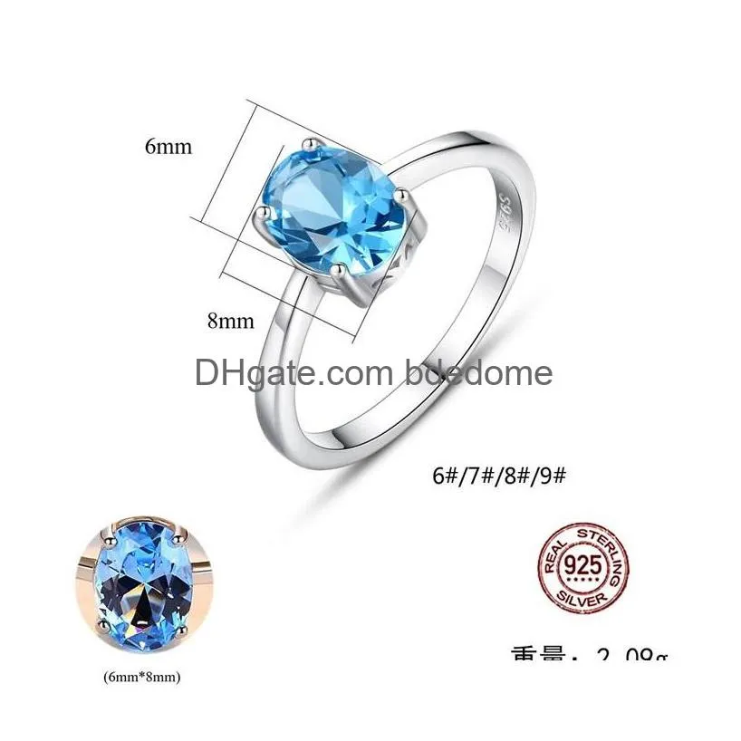 Cluster Rings Jewelry Genuine Blue Topaz Ring Solitaire For Women Engagement Sier 925 Gemstones Jewelry 1168 T2 Drop Delivery Jewelry Dhhrg