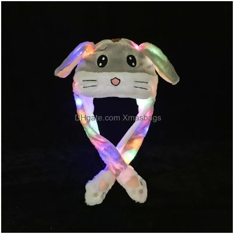 led ligh up plush moving rabbit hat funny glowing and ear moving bunny hat cap for women girls cosplay christmas party holiday hat