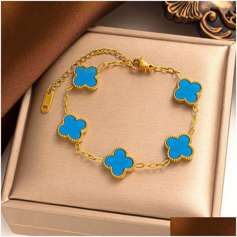 18k gold plated classic fashion charm bracelet four-leaf clover designer jewelry elegant mother-of-pearl bracelets for women and men high