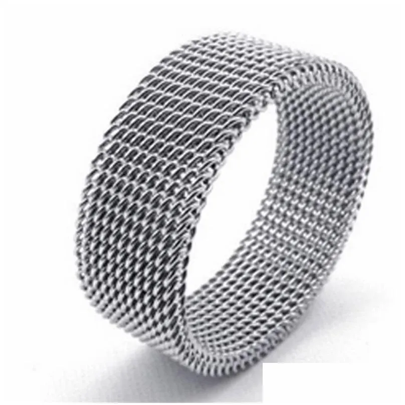 Cluster Rings 8Mm Wide Stainless Steel Ring Titanium Couple Deformable Mesh O Men Jewelry Wedding Punk 3758 Q2 Drop Delivery Dhc4M