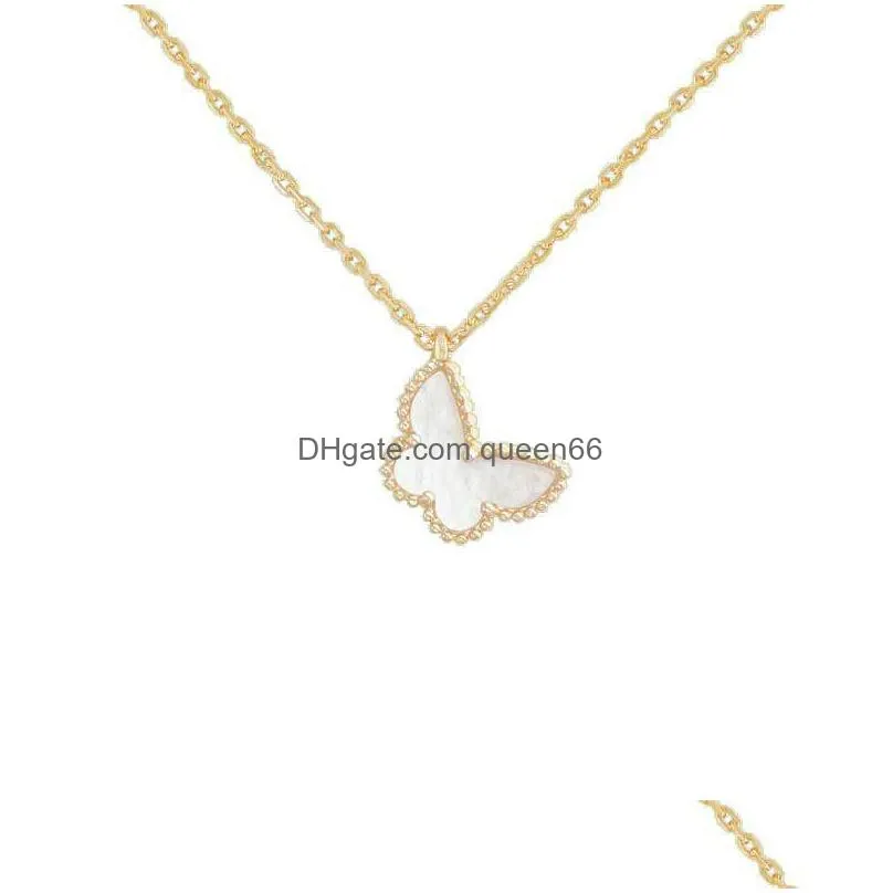 Pendant Necklaces Luxury Necklace Designer Jewelry Two Butterfly Pendant Necklaces For Women Rose Gold Diamond Red Be White Shell Stai Dhe9A