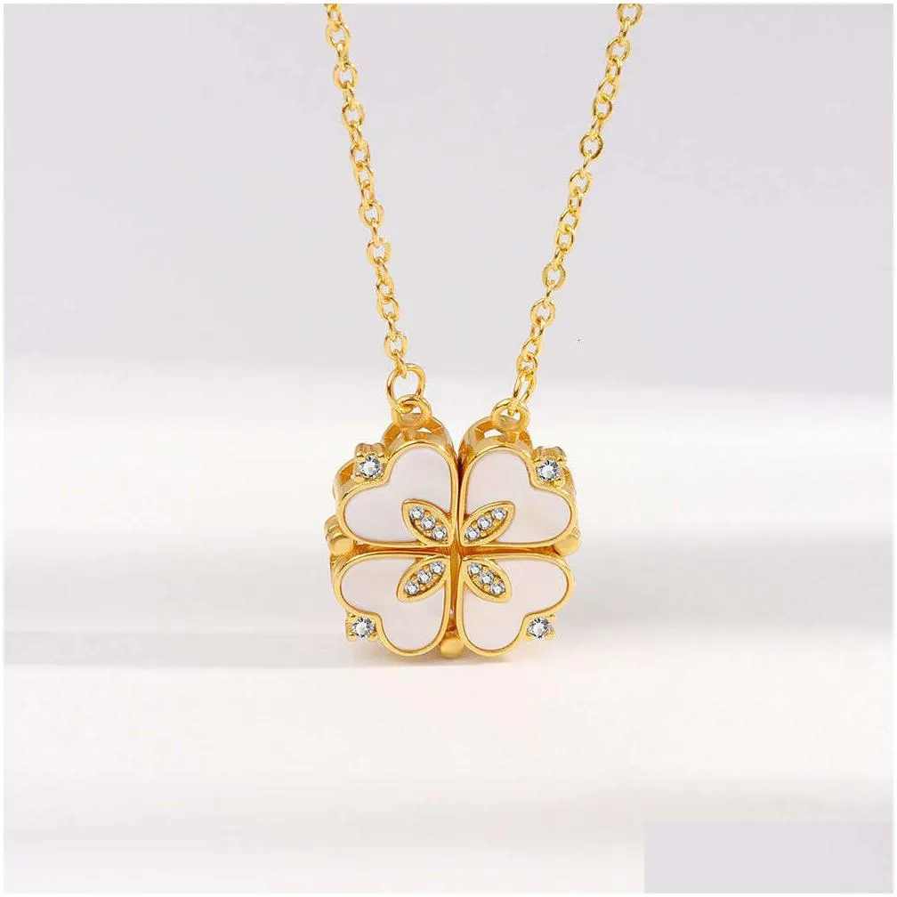  lucky four-leaf clover womens necklace heart to attract european and american style design sense choker necklace women