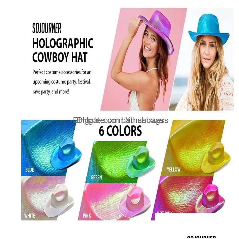 party hats led white light up  neon cowgirl hat holographic rave fluorescent with adjustable windproof cord for halloween costum