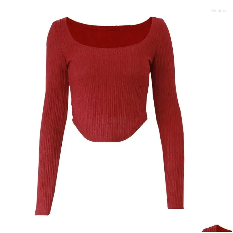 women`s t shirts korobov y2k clothes french u neck slim fit t-shirts sexy crop tops red long sleeves street style blusas mujer de moda