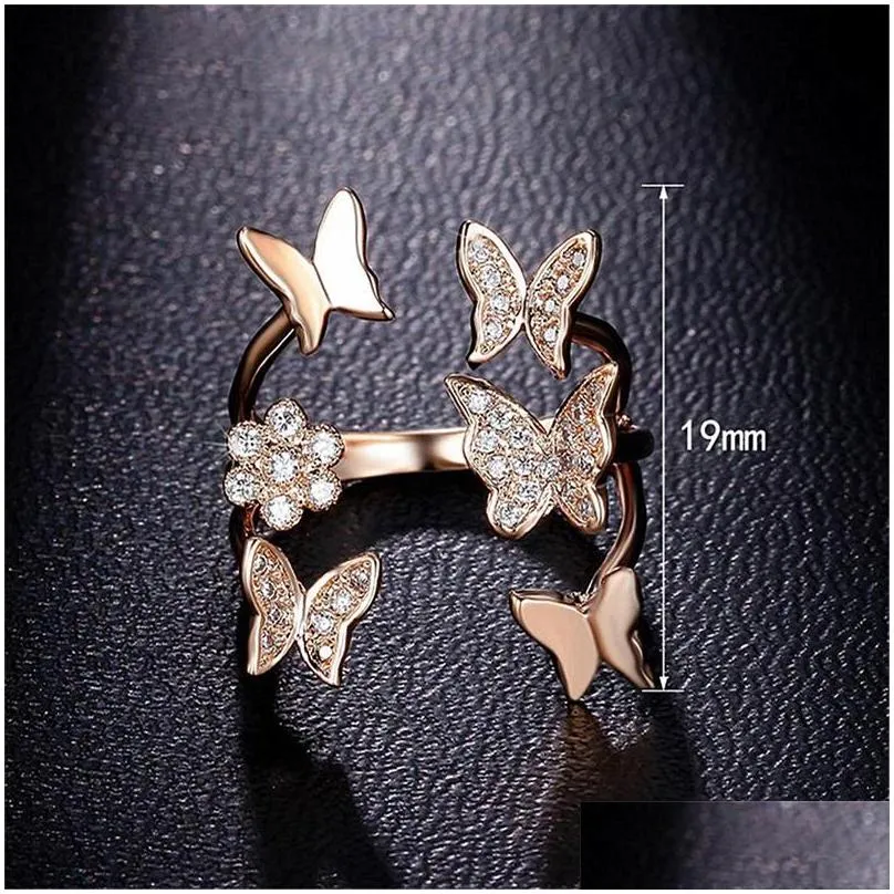 Band Rings Crystal Butterfly Diamond Ring Open Jewelry Wedding Women Rings Fashion 326 J2 Drop Delivery Jewelry Ring Dhfvr
