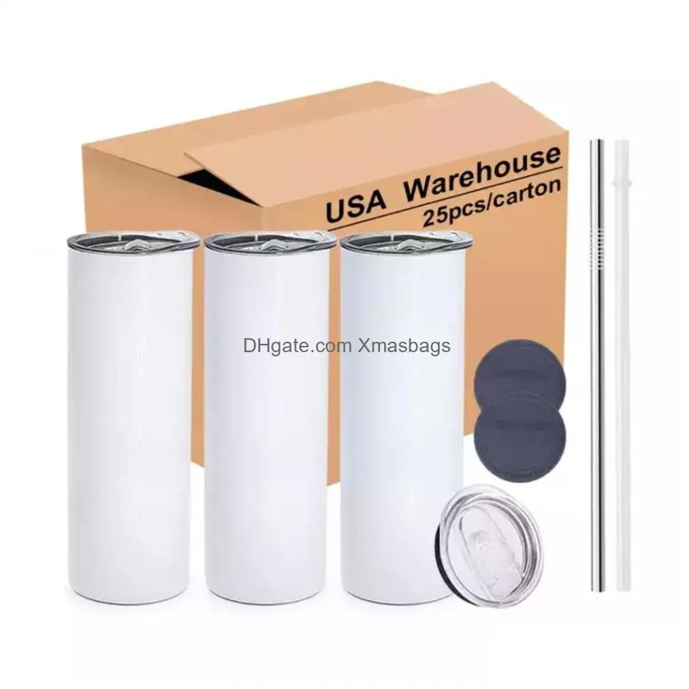 us warehouse white mugs sublimation tumbler 20oz straight stainless steel blanks tumblers with straw 