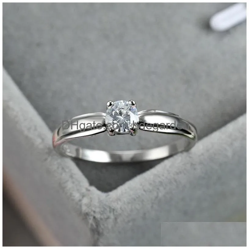 Wedding Rings Luxury Female Small Round Stone Ring Real 925 Sterling Sier Engagement Crystal Solitaire Wedding Rings For Women 793 T2 Dhjx0