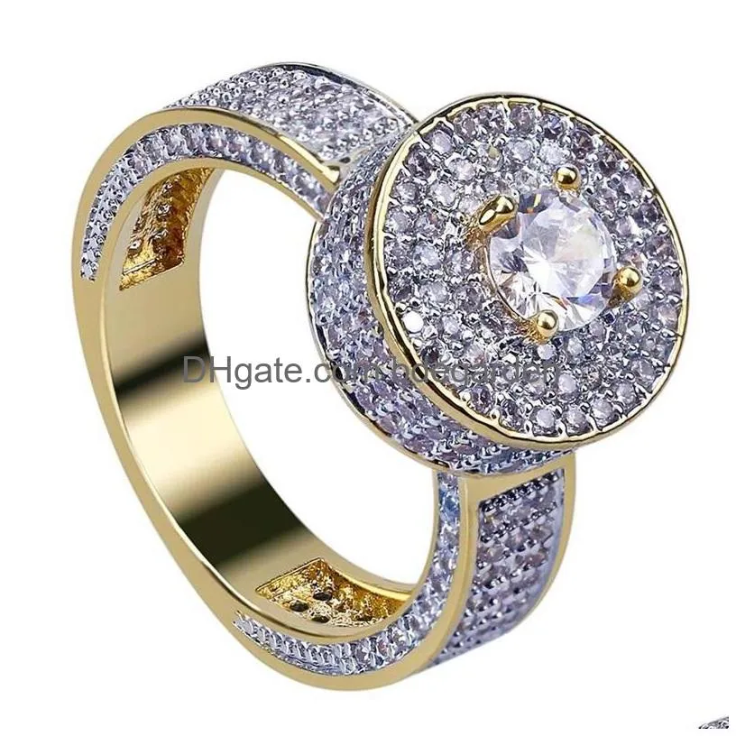 Solitaire Ring Mens Hip Hop Ring Jewelry 18K Gold Plated Fashion Gemstone Simation Diamond Iced Out Rings For Men 3423 Q2 Drop Delive Dhjnc