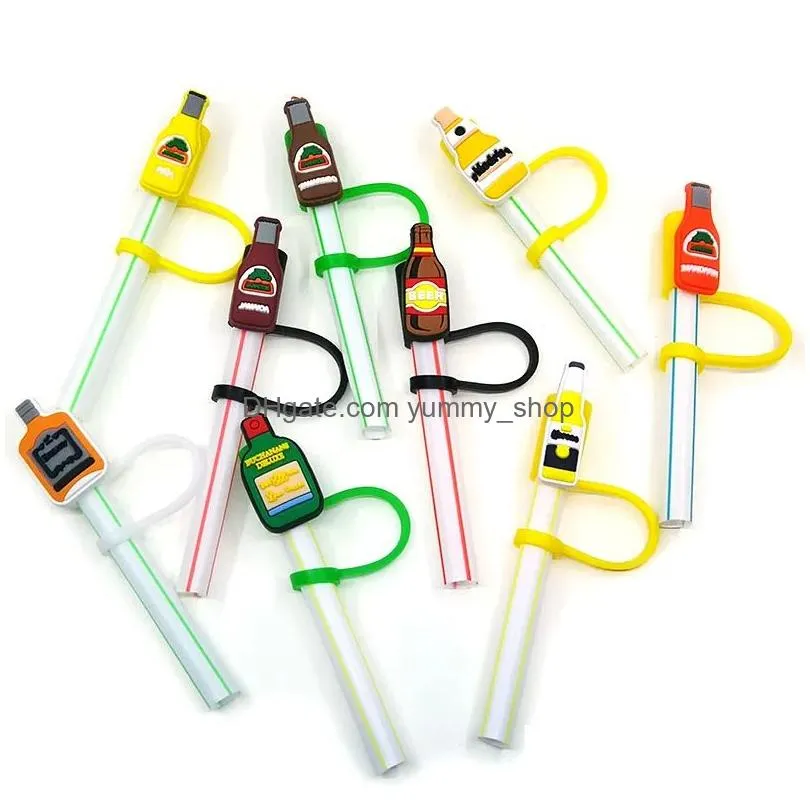 custom mexican style soft silicone straw toppers accessories cover charms reusable splash proof drinking dust plug decorative 8mm straw