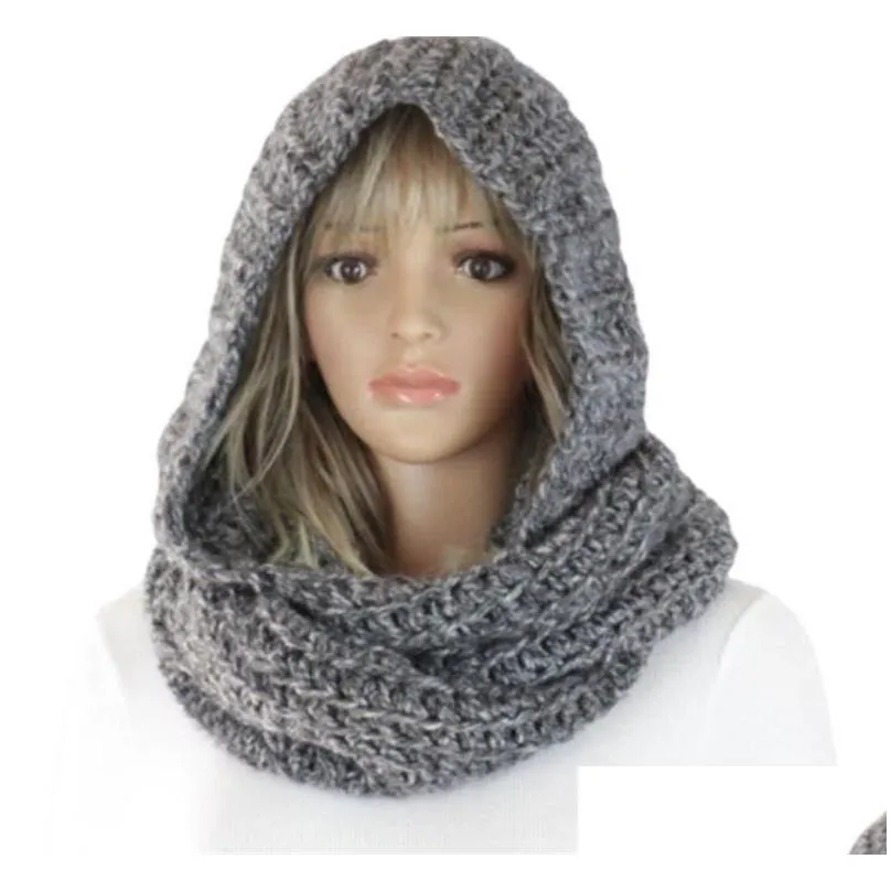 Scarves Women Fashion Hood Scarf Lady Pure Color Autumn Winter Keep Warm Woolen Hat Knitting Casual Scarves 29As J2 Drop Delivery Fash Dh8Mq