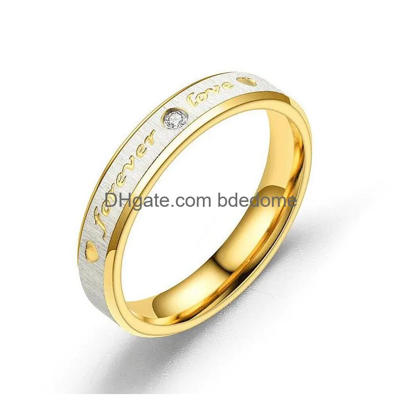 Couple Rings Stainless Steel Ring Rhinestone Zircon Inlay Titanium Steels Love Jewelry Lovers Accessories Promise Couple Rings 2 55Dc Dhoib