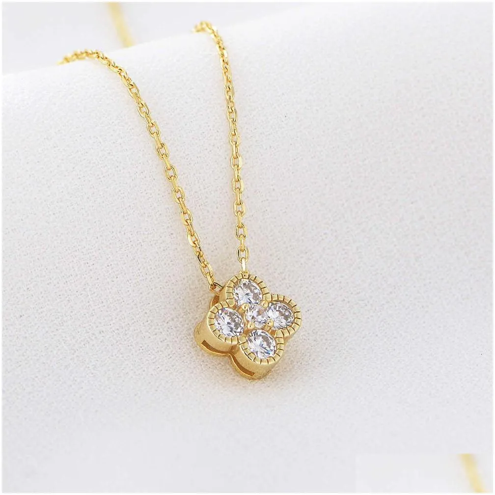 s925 sterling silver diamond necklace women light luxury design senior sense flash diamonds with four-leaf clover small 