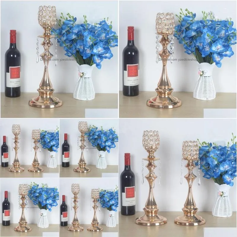 tall gold iron wedding centerpieces/ glass crystal aisle flower stand decoration