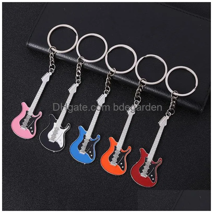 Key Rings Jewellery Accessories Guitar Key Ring Musical Instruments Keys Buckle Originality Pendant Fashion Ornaments Keychains Metal Dh2Ld