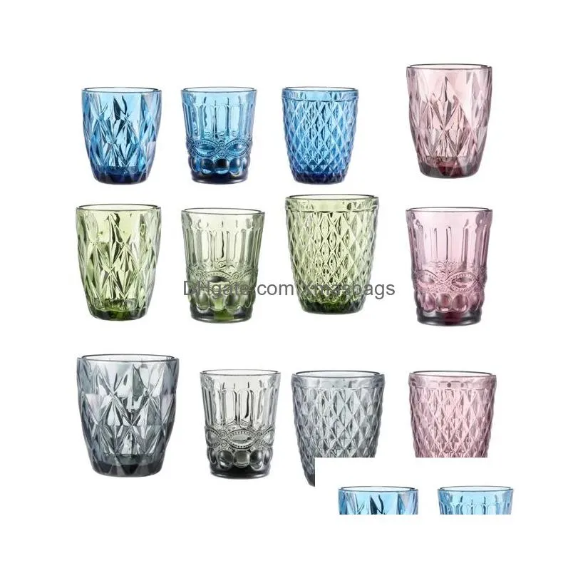 48 pieces /carton colored water glasses vintage drinking glasses embossed romantic glasses colored glasre water juice beverages bars