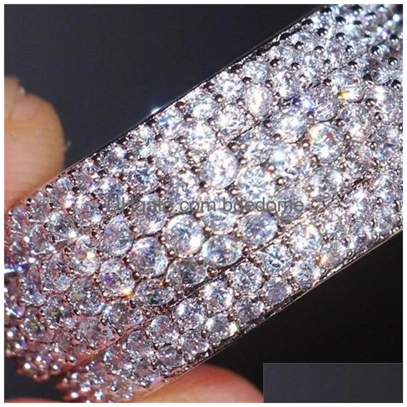 Band Rings Luxury Ring Jewelry Pave Setting Fl 360Pcs Simated Diamond Cz Stone Rings Engagement Wedding Finger For Men Women 592 Q2 D Dhclm