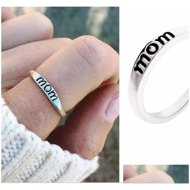 Band Rings Mom Pattern Plated Sier Ring Jewelry Vintage Mothers Day Gift Fashion Rings Creativering Ornaments 0 5Gl J2 Drop Delivery Dhrg2