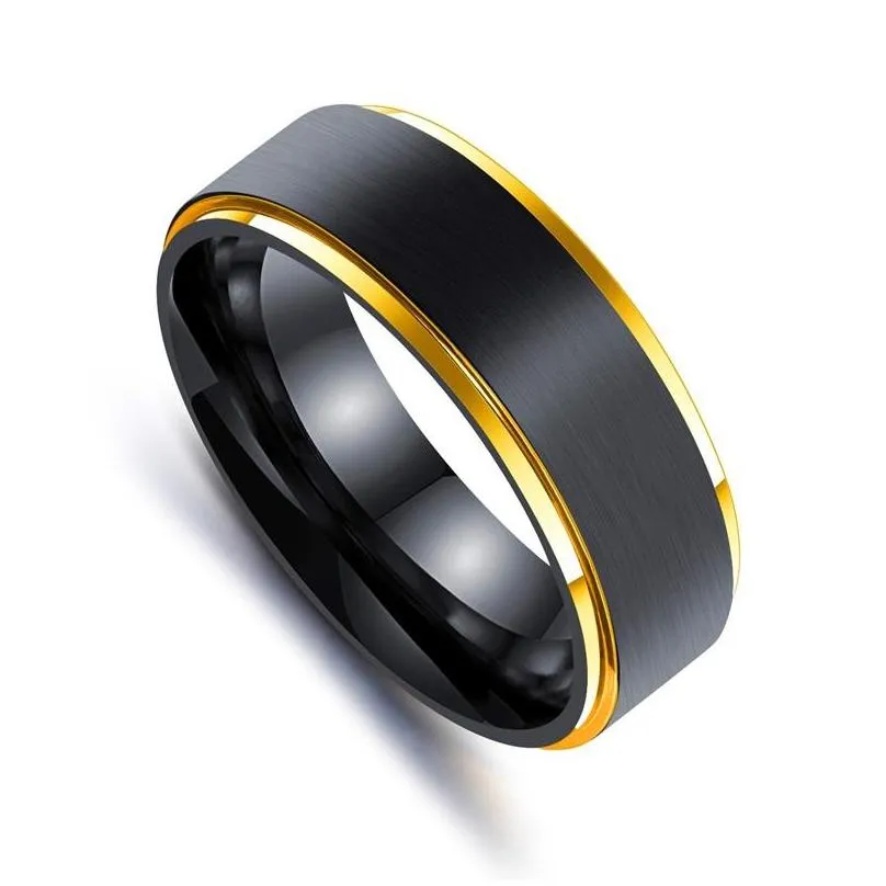 Band Rings Rainbow Gold Side Brush Black Stainless Steel Wedding Fashion Jewelry For Women Men Gift Tjn8W Gi20T 1362 Q2 Drop Delivery Dhct8